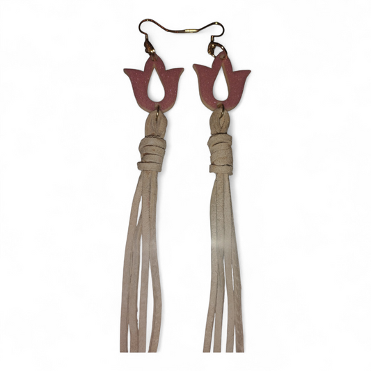 Flower & Deer Leather Earrings